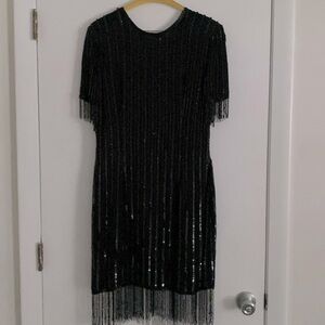 Black sequined cocktail dress